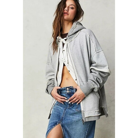 Free People We The Free Cher Twofer Hoodie Top Sweatshirt Cotton M New 283697 - Picture 1 of 11